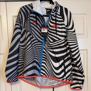 Nike Women’s Black & White Zebra-Print Windbreaker Jacket with Neon Accents